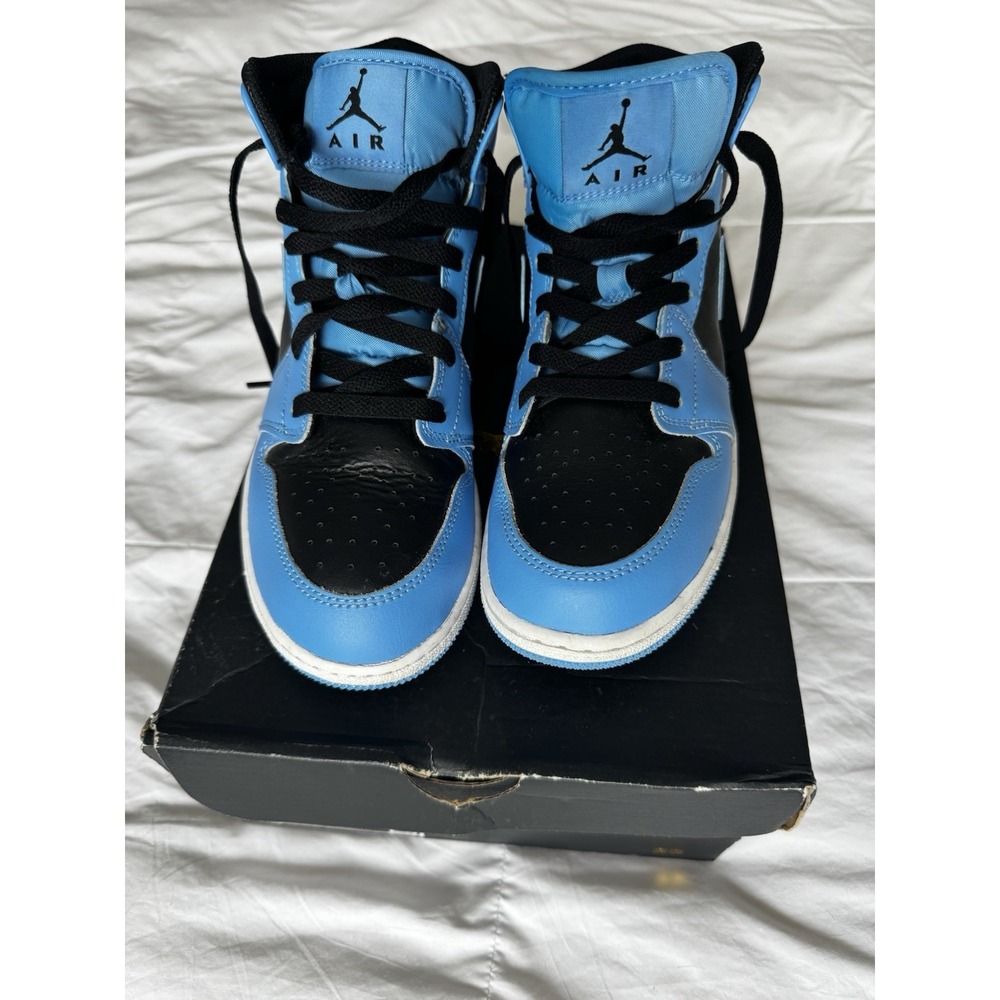 Nike Air Jordan 1 Youth Mid retro BB Sneakers University Blue Black Size 7 EUC - Picture 2 of 10